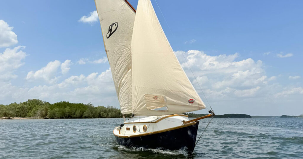 Stornaway 18 sailing past mangroves in Krabi estuary